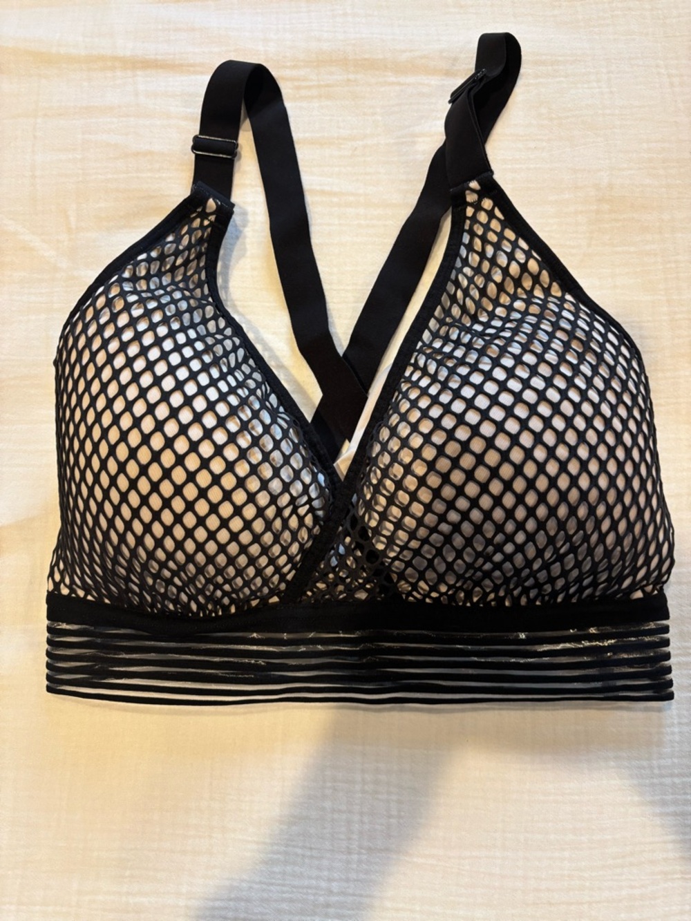 Victoria's Secret Black Fishnet Bralette with Striped Band